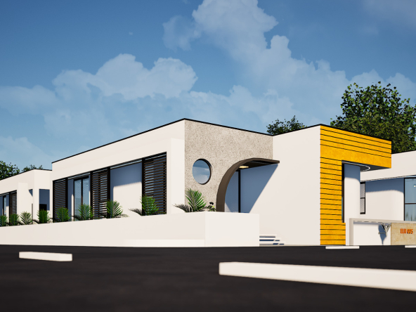 3D rendering ground view of Ekonation's two-bedroom units