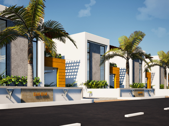 3D rendering of an outside view of Ekonation's three-bedroom units